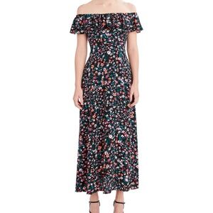 NWT BCBG Whimsical Bohemian Paris Floral Ruffle Off-Shoulder Maxi Dress